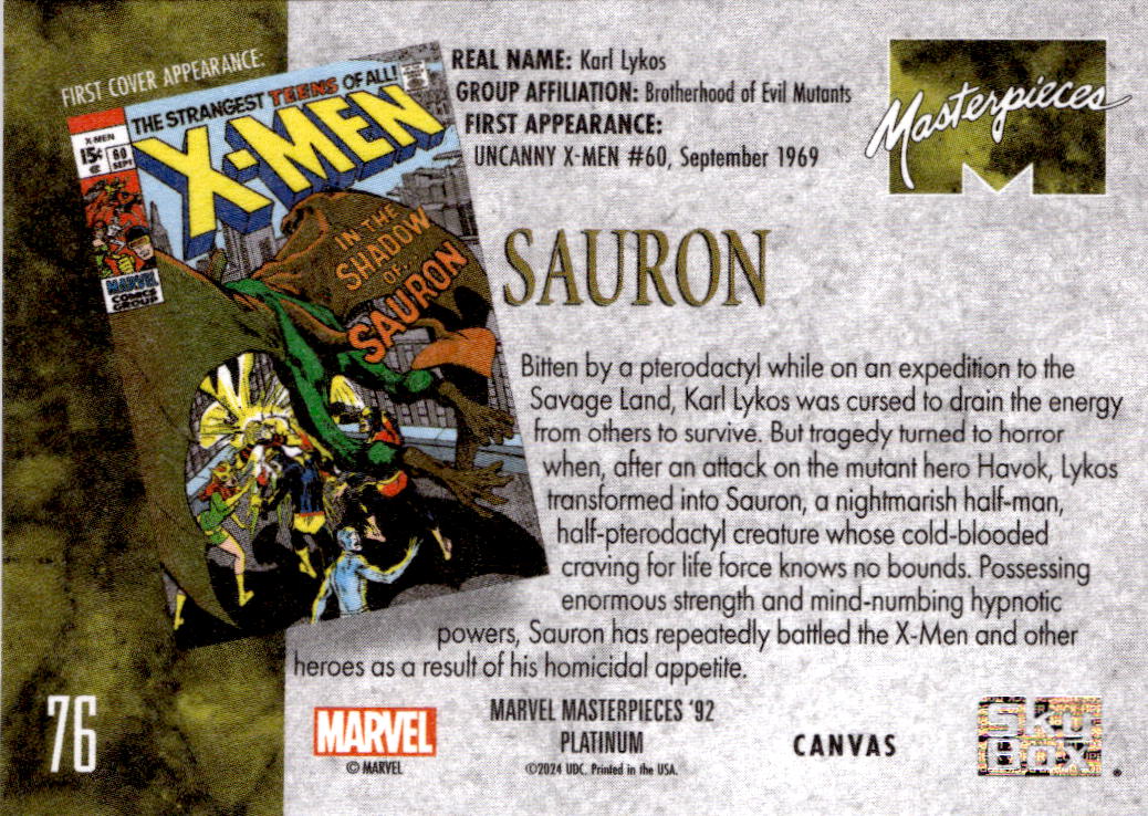 2024 Upper Deck Marvel Masterpieces '92 Platinum #76 Sauron Canvas
