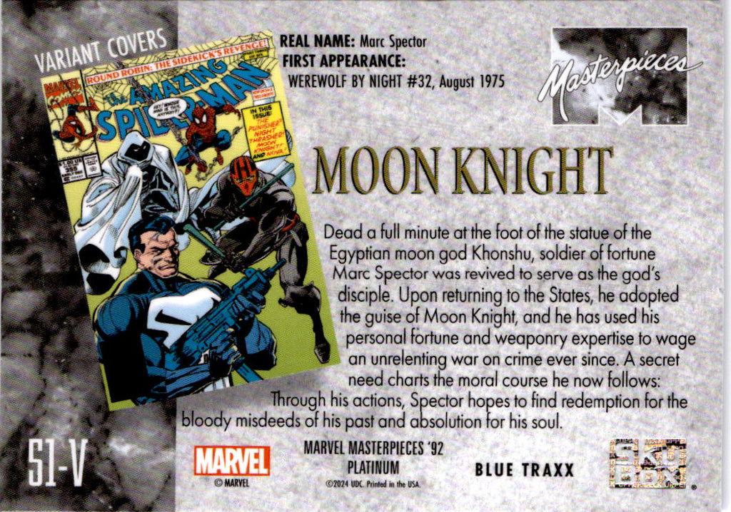 2024 Upper Deck Marvel Masterpieces '92 Platinum #51 Moon Knight Blue Traxx