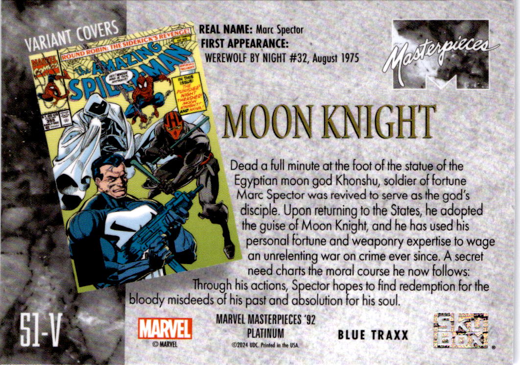 2024 Upper Deck Marvel Masterpieces '92 Platinum #51 Moon Knight Blue Traxx