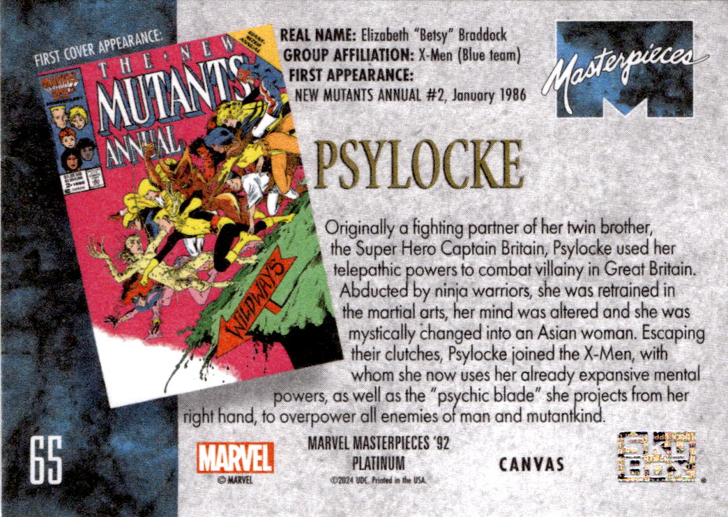 2024 Upper Deck Marvel Masterpieces '92 Platinum #65 Psylocke Canvas
