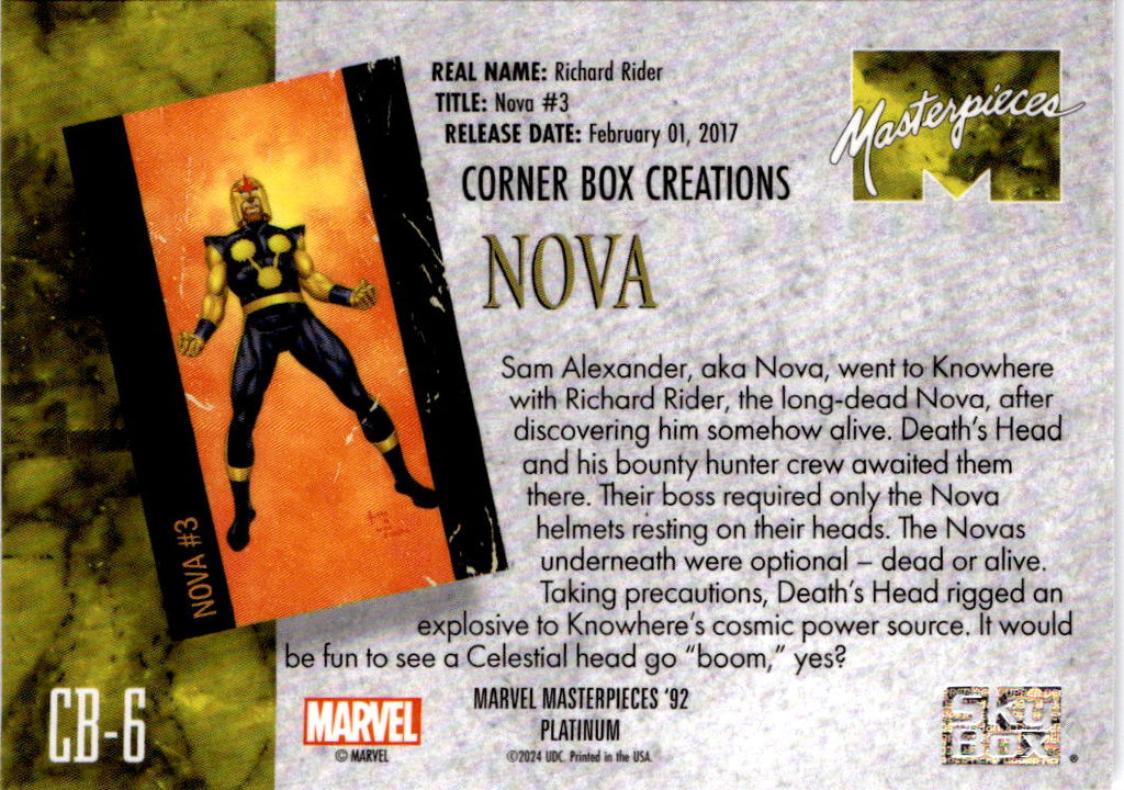 2024 Upper Deck Marvel Masterpieces '92 Platinum #CB-6 Nova Corner Box Creations