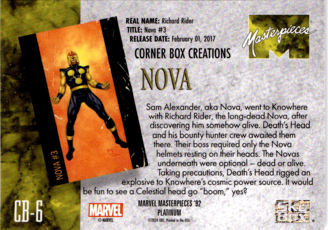 2024 Upper Deck Marvel Masterpieces '92 Platinum #CB-6 Nova Corner Box Creations