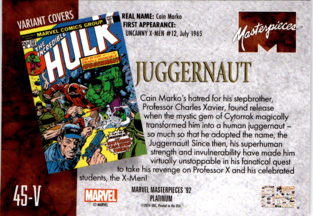 2024 Upper Deck Marvel Masterpieces '92 Platinum #45-V Juggernaut Variant Cover