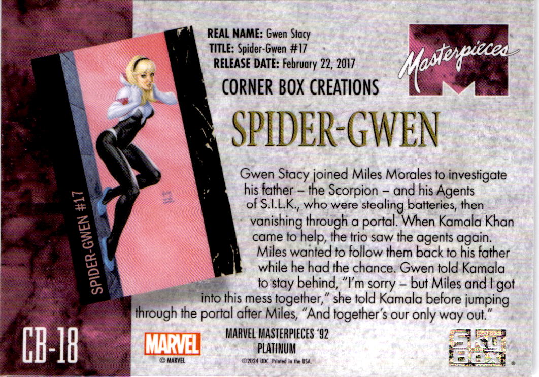 2024 UD Marvel Masterpieces '92 Platinum Ghost Spider Corner Box Creations