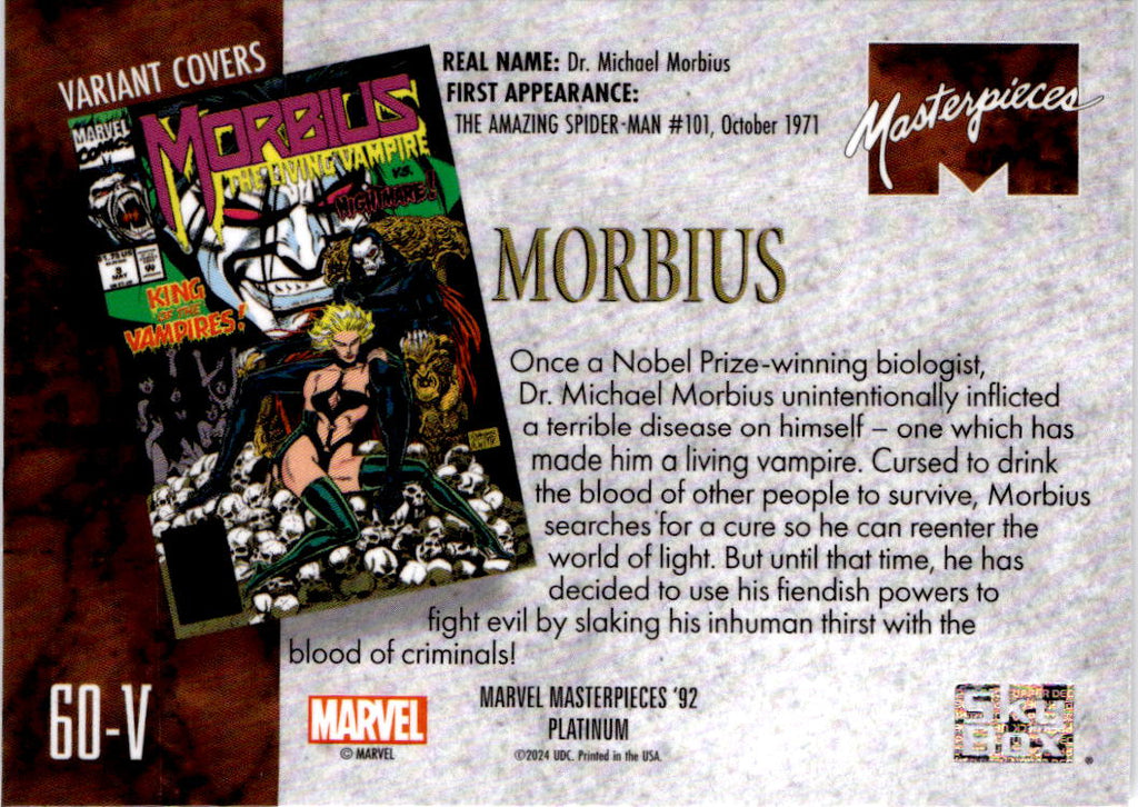2024 UD Marvel Masterpieces '92 Platinum #60-V Morbius Variant Cover Rainbow
