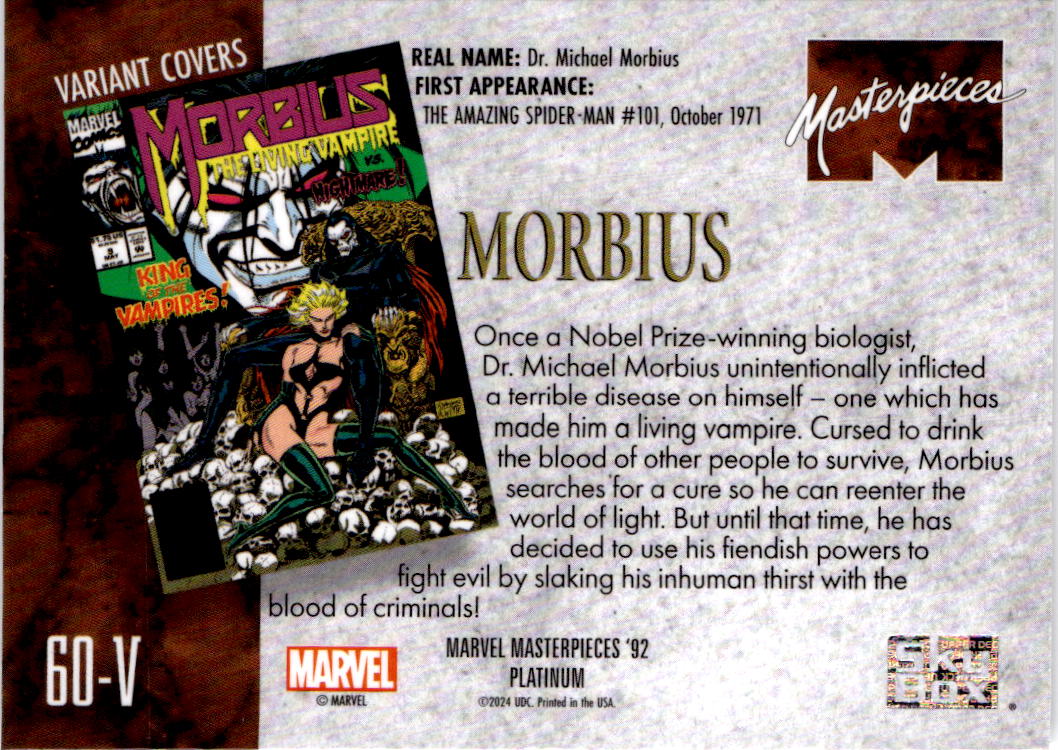 2024 UD Marvel Masterpieces '92 Platinum #60-V Morbius Variant Cover Rainbow