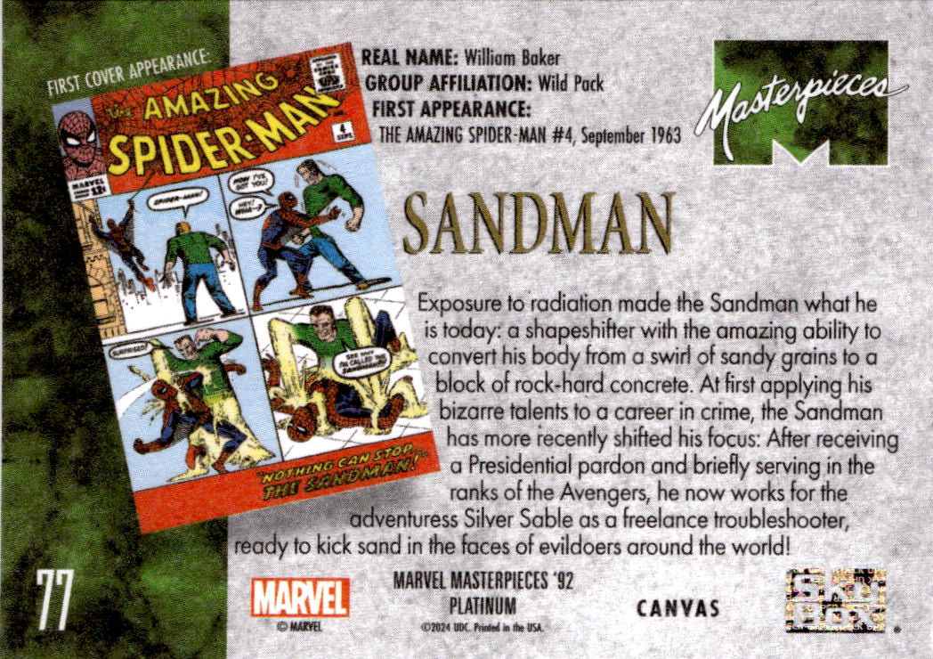 2024 Upper Deck Marvel Masterpieces '92 Platinum #77 Sandman Canvas