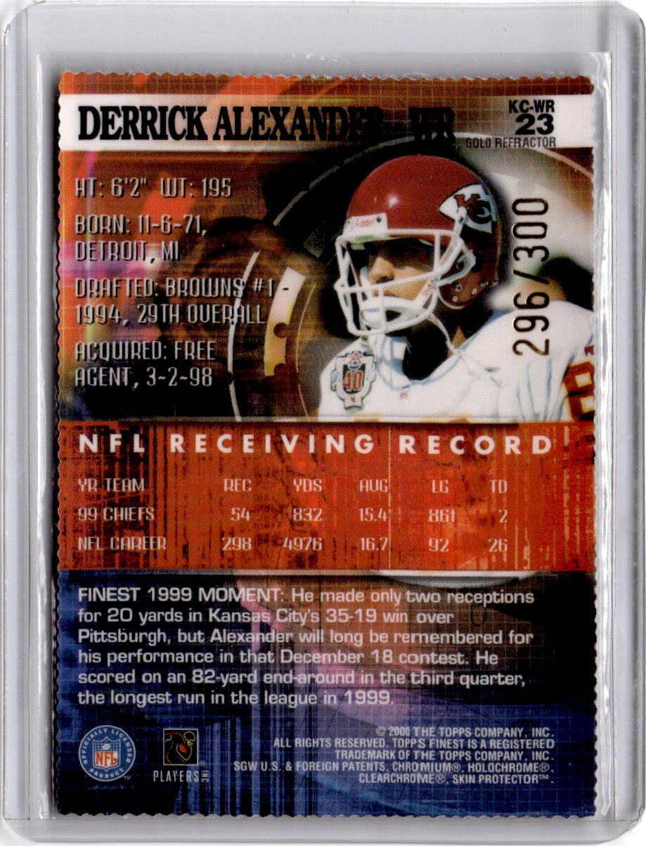 2000 Finest #23 Derrick Alexander Gold Refractors #/300