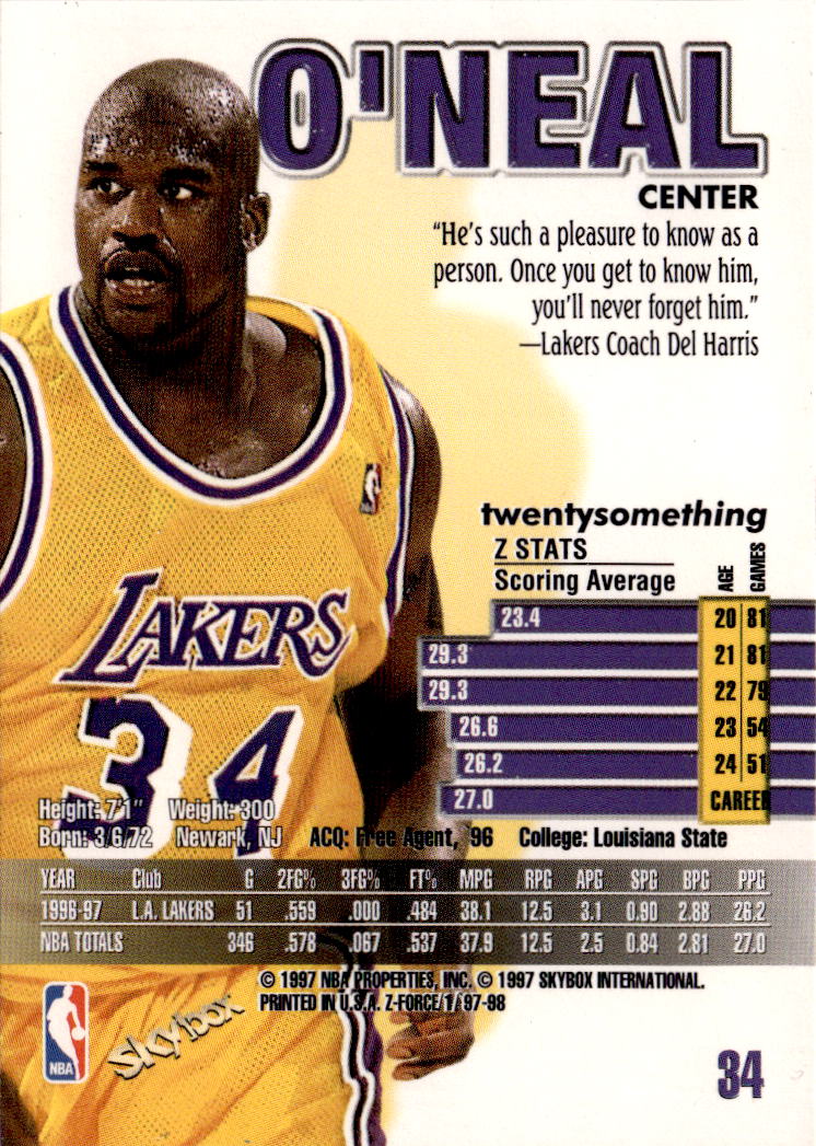 1997-98 SkyBox Z-Force #34 Shaquille O'Neal