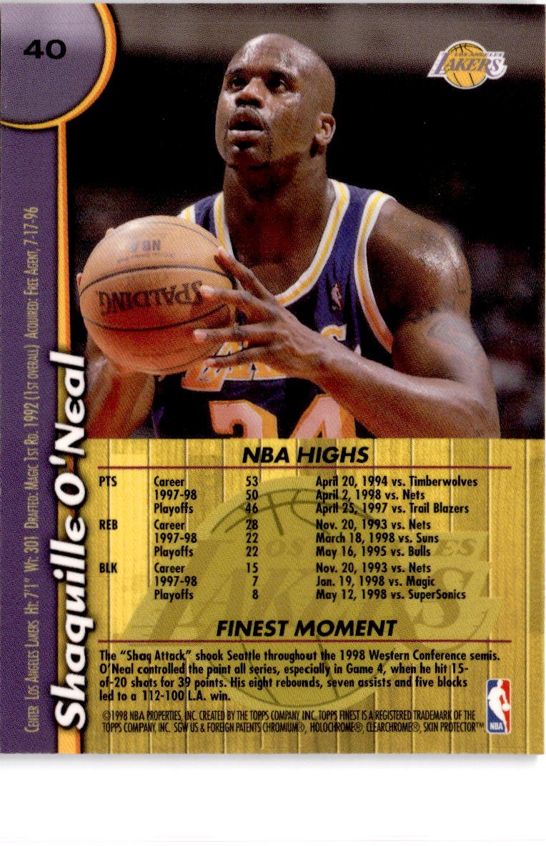 1998-99 Finest #40 Shaquille O'Neal