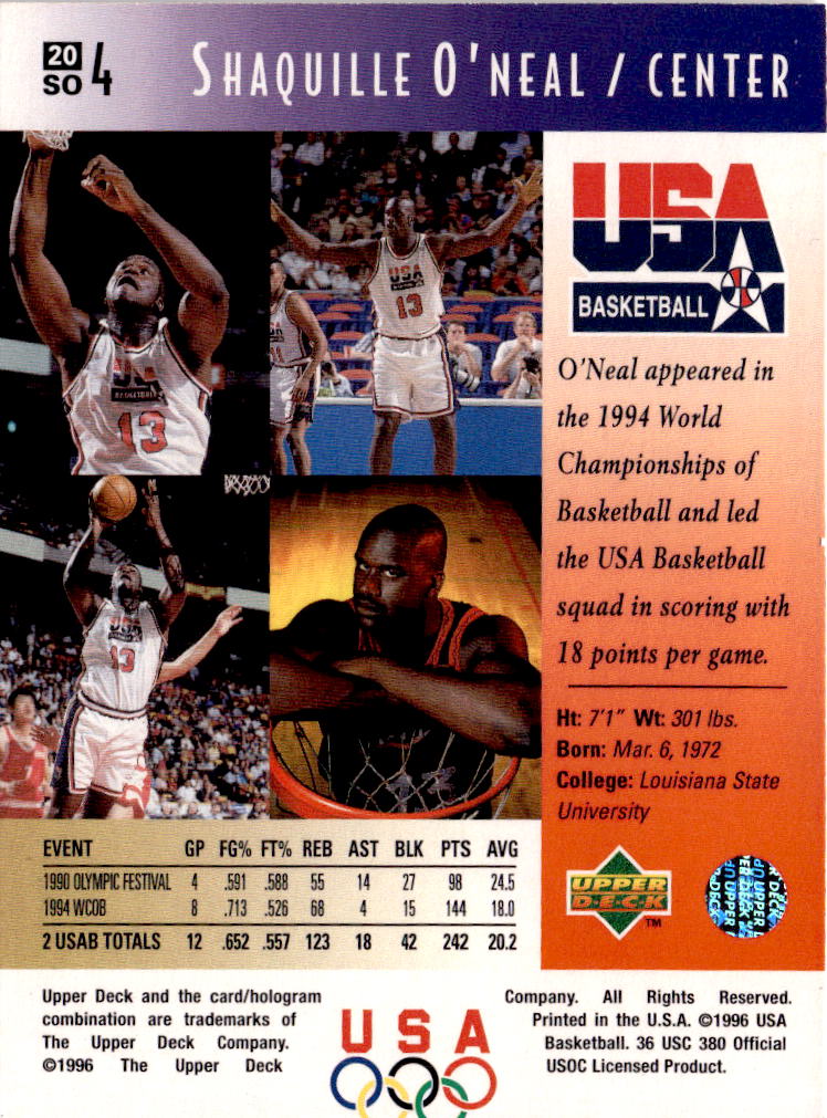 1996 Upper Deck USA #20 Shaquille O'Neal