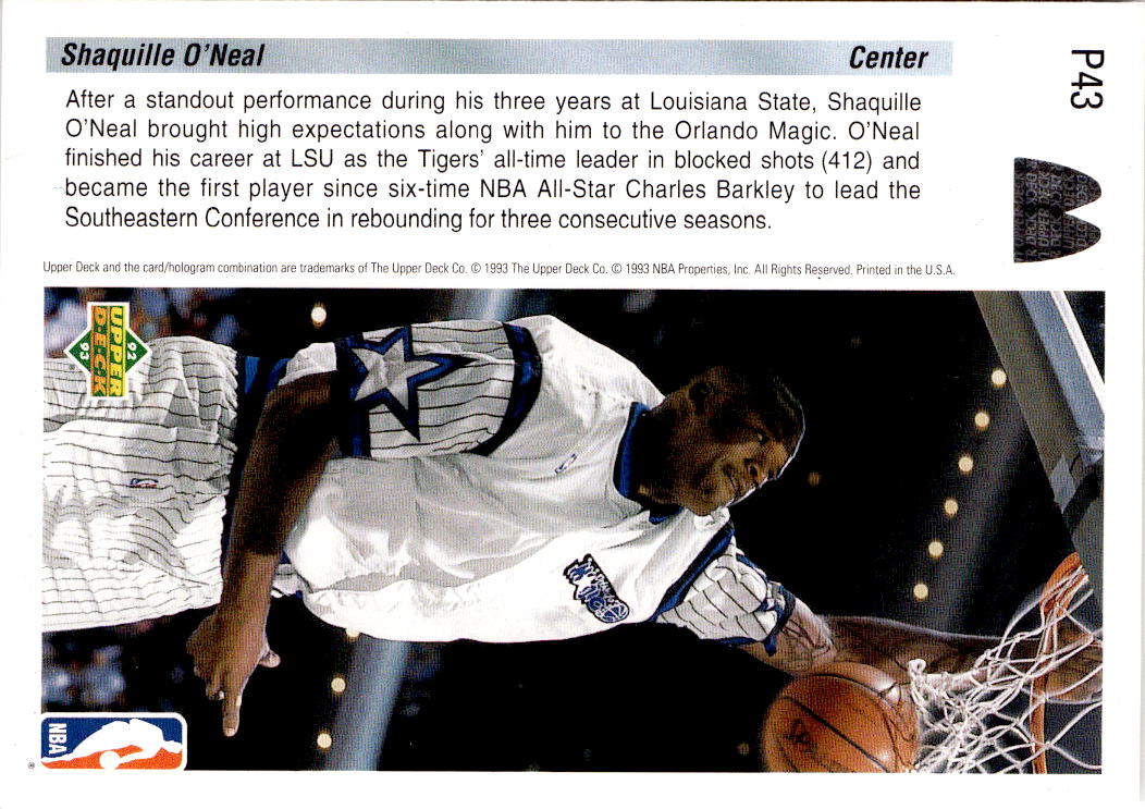 1992-93 Upper Deck McDonald's #P43 Shaquille O'Neal