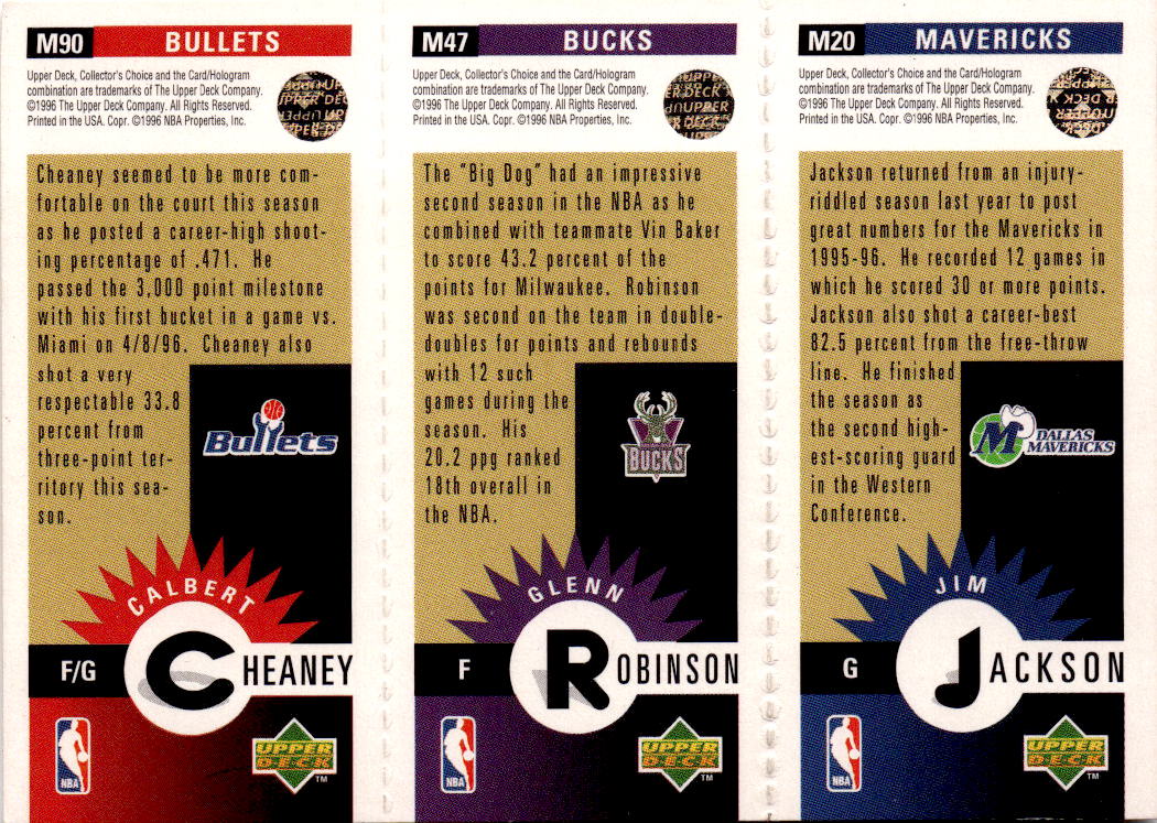 1996-97 Collector's Choice  Jim Jackson / Glenn Robinson / Calbert Cheaney Gold