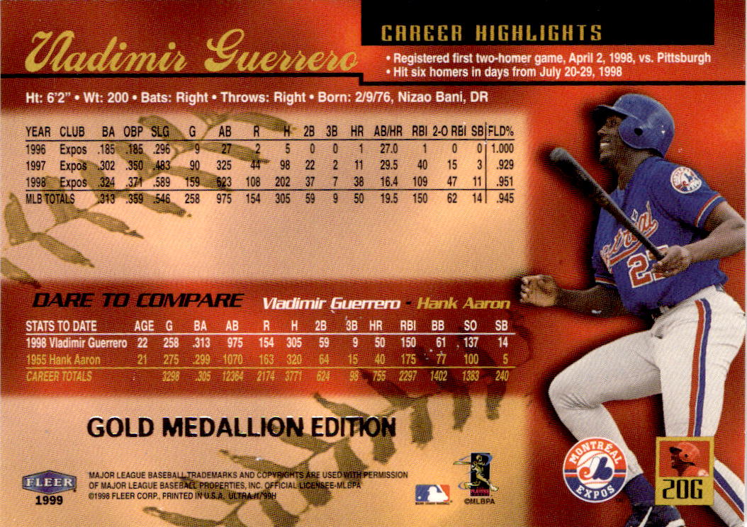1999 Ultra #20G Vladimir Guerrero Gold Medallion