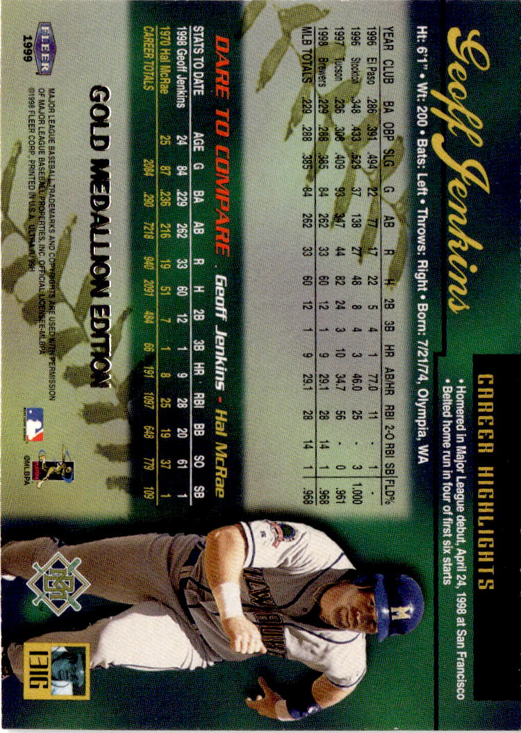 1999 Ultra #131G Geoff Jenkins Gold Medallion