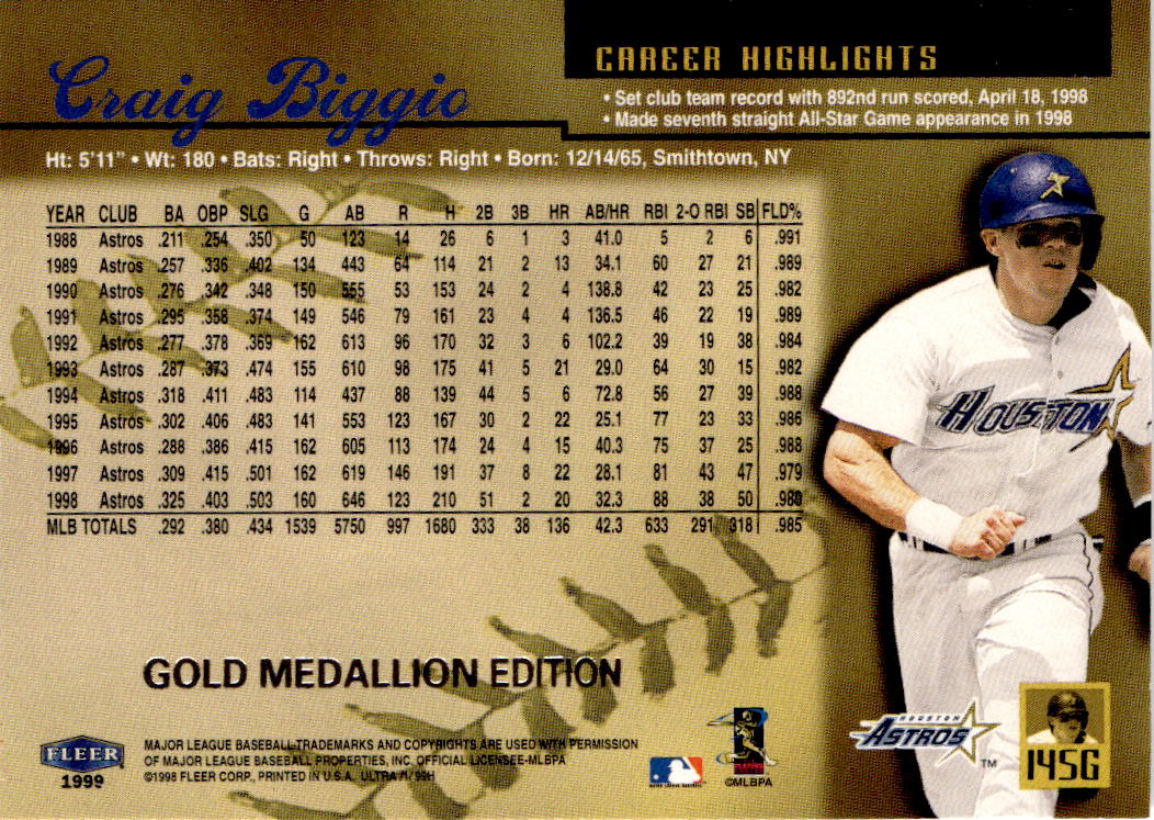 1999 Ultra #145G Craig Biggio Gold Medallion