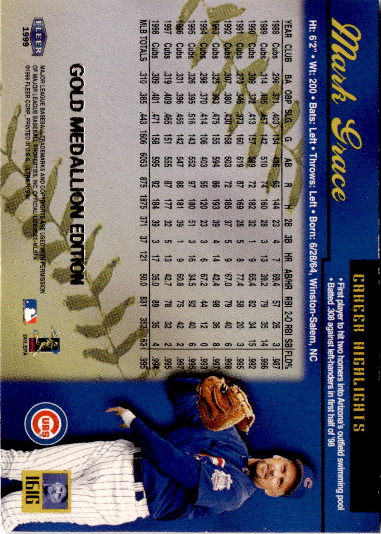 1999 Ultra #161G Mark Grace Gold Medallion