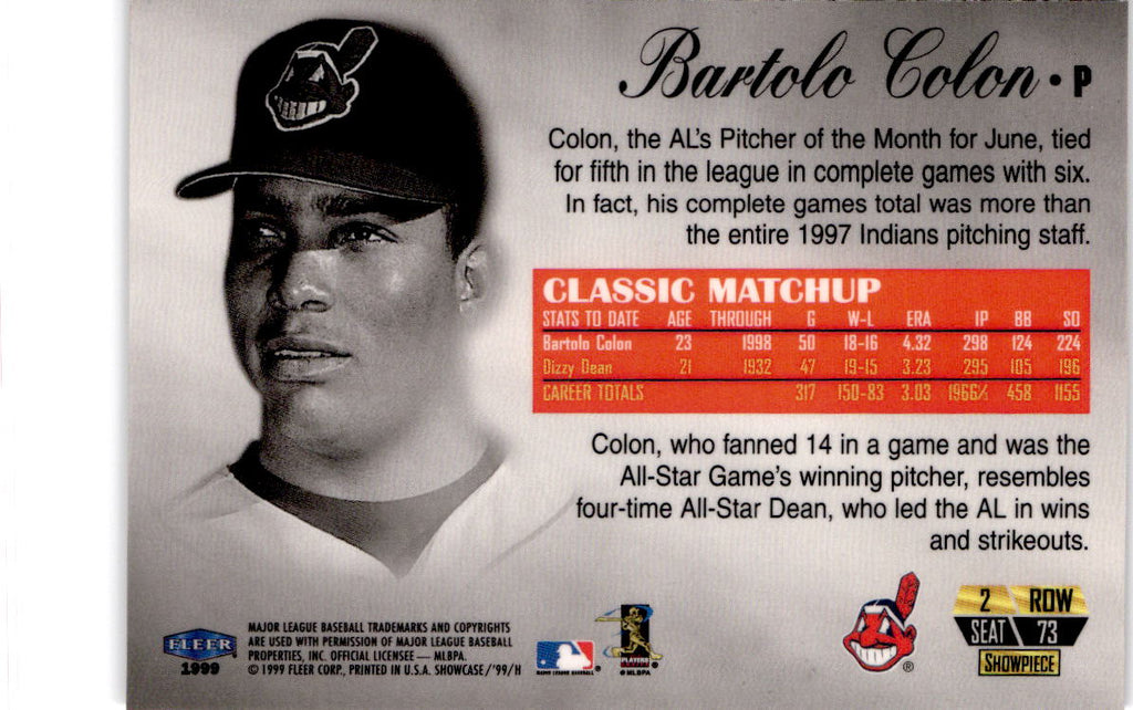 1999 Flair Showcase #73 Bartolo Colon Flair Showcase Row 2 (Passion)