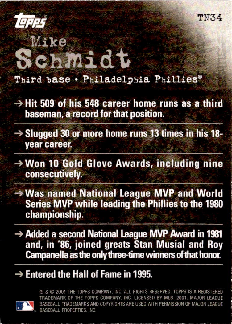 2001 Topps #TN34 Mike Schmidt Noteworthy