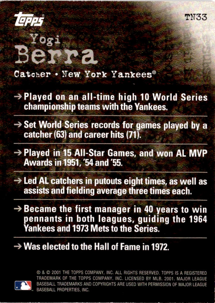 2001 Topps #TN33 Yogi Berra Noteworthy