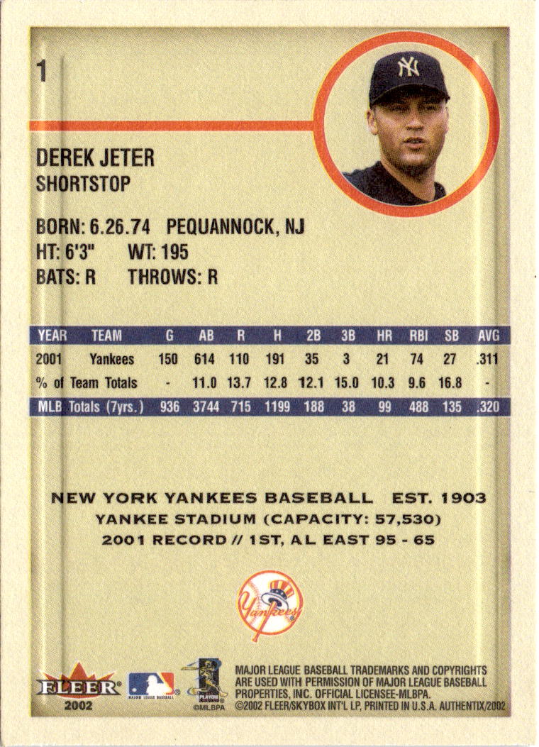 2002 Fleer Authentix #1 Derek Jeter