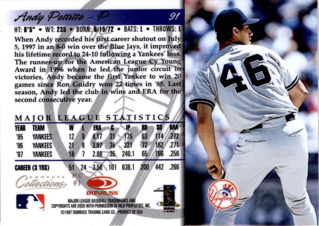 1998 Donruss Collections Donruss #PC 91 Andy Pettitte Prized Collections