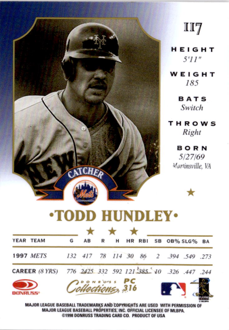 1998 Donruss Collections Leaf #PC 316 Todd Hundley Prized Collections