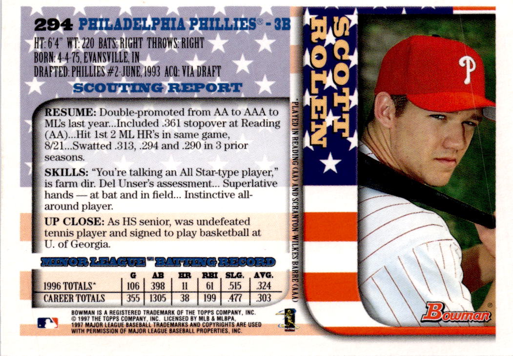 1997 Bowman #294 Scott Rolen International