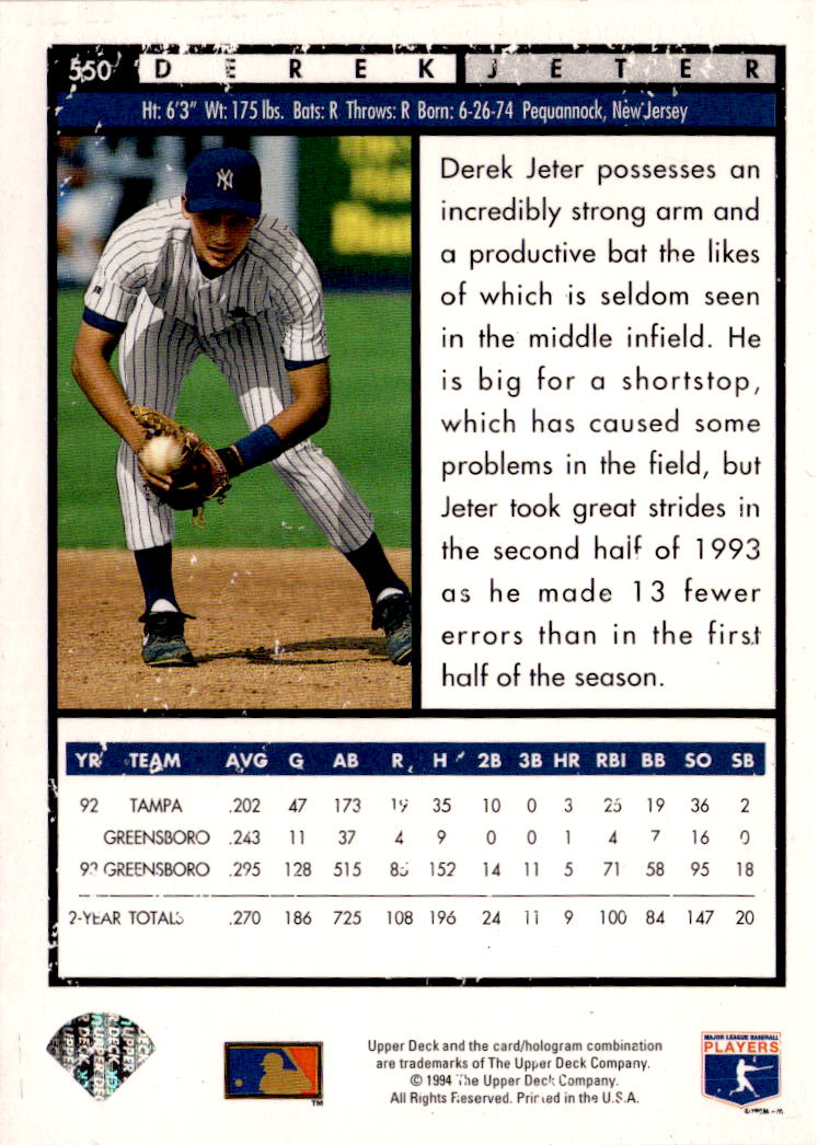 1994 Upper Deck #550 Derek Jeter Electric Diamond