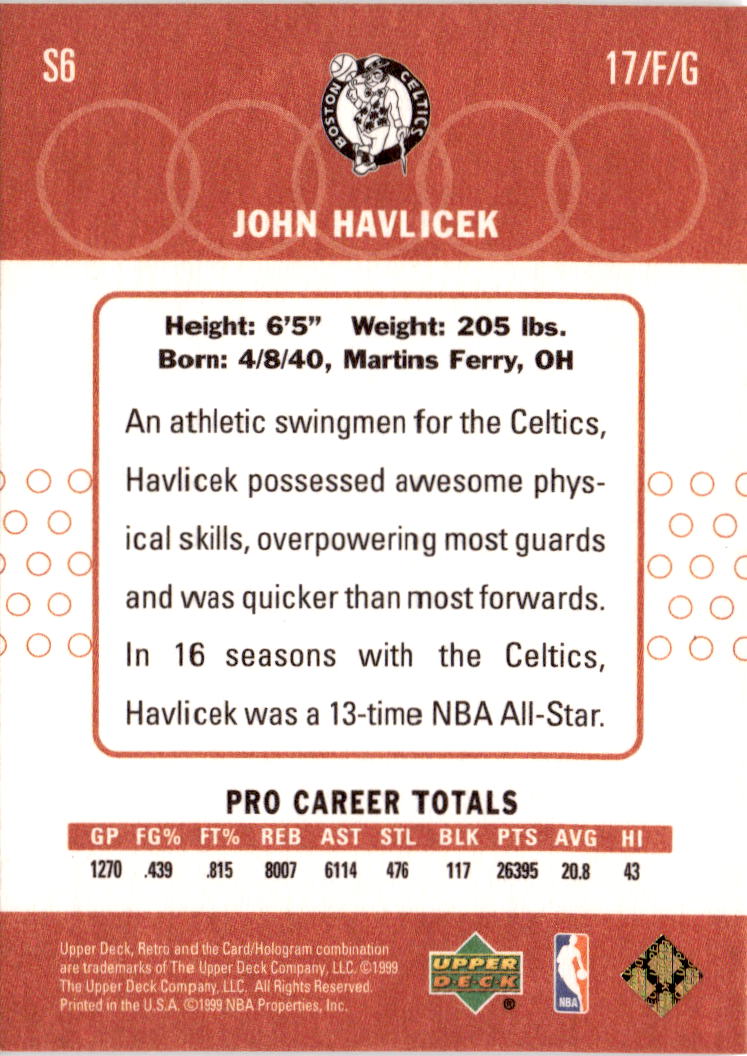 1999-00 Upper Deck Retro #S6 John Havlicek Old School/New School