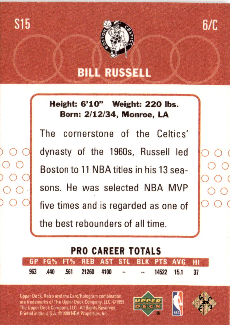 1999-00 Upper Deck Retro #S15 Bill Russell Old School/New School