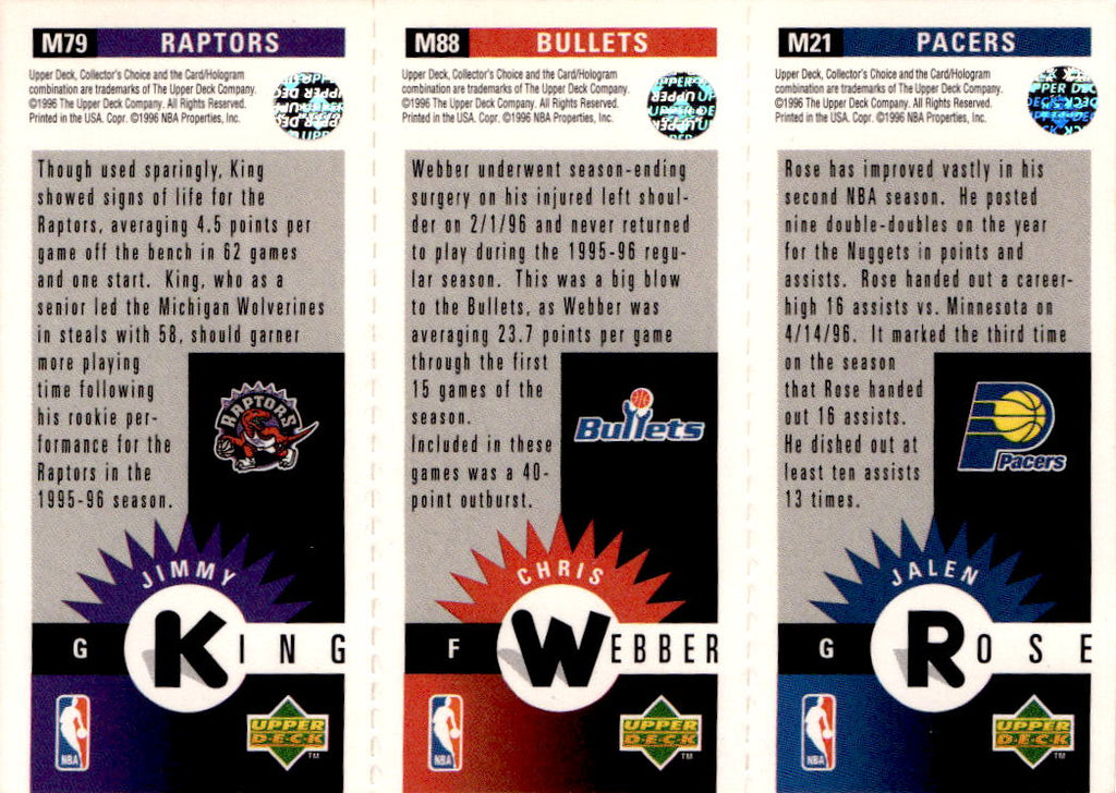 1996-97 Collector's Choice Jalen Rose / Chris Webber / Jimmy King