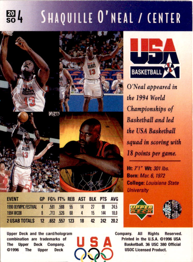 1996 Upper Deck USA #20 Shaquille O'Neal