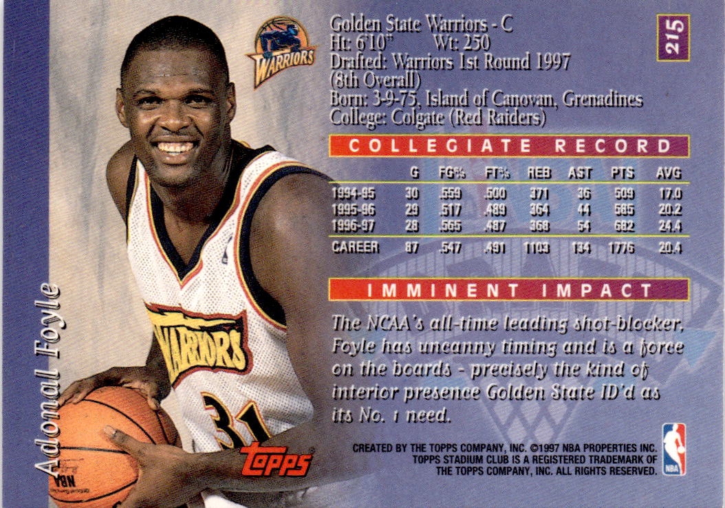 1997-98 Stadium Club #215 Adonal Foyle First Day Issue