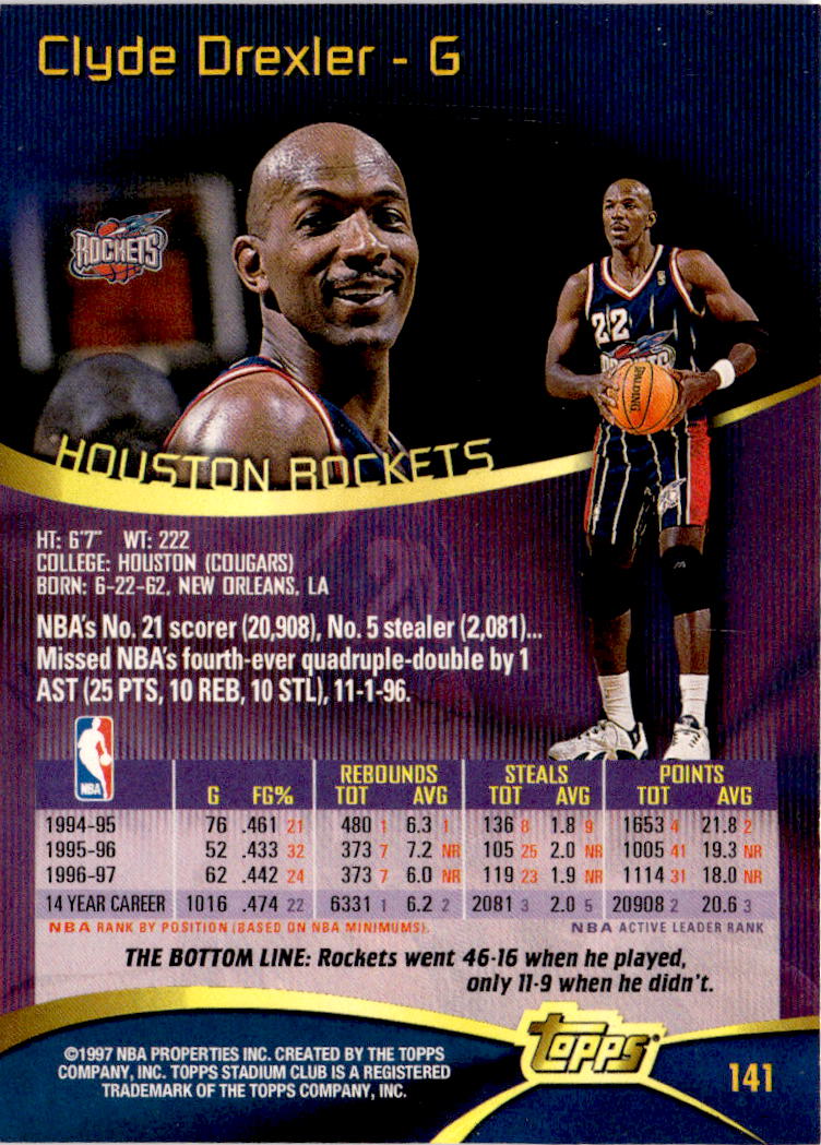 1997-98 Stadium Club #141 Clyde Drexler