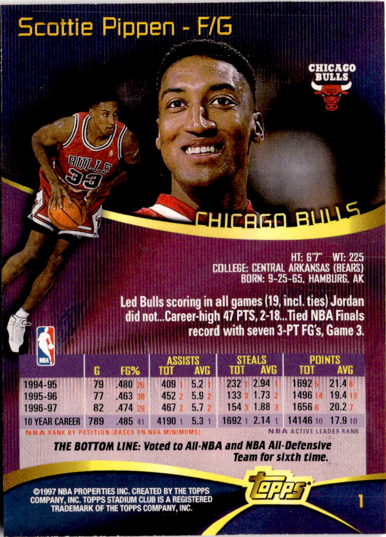 1997-98 Stadium Club #1 Scottie Pippen
