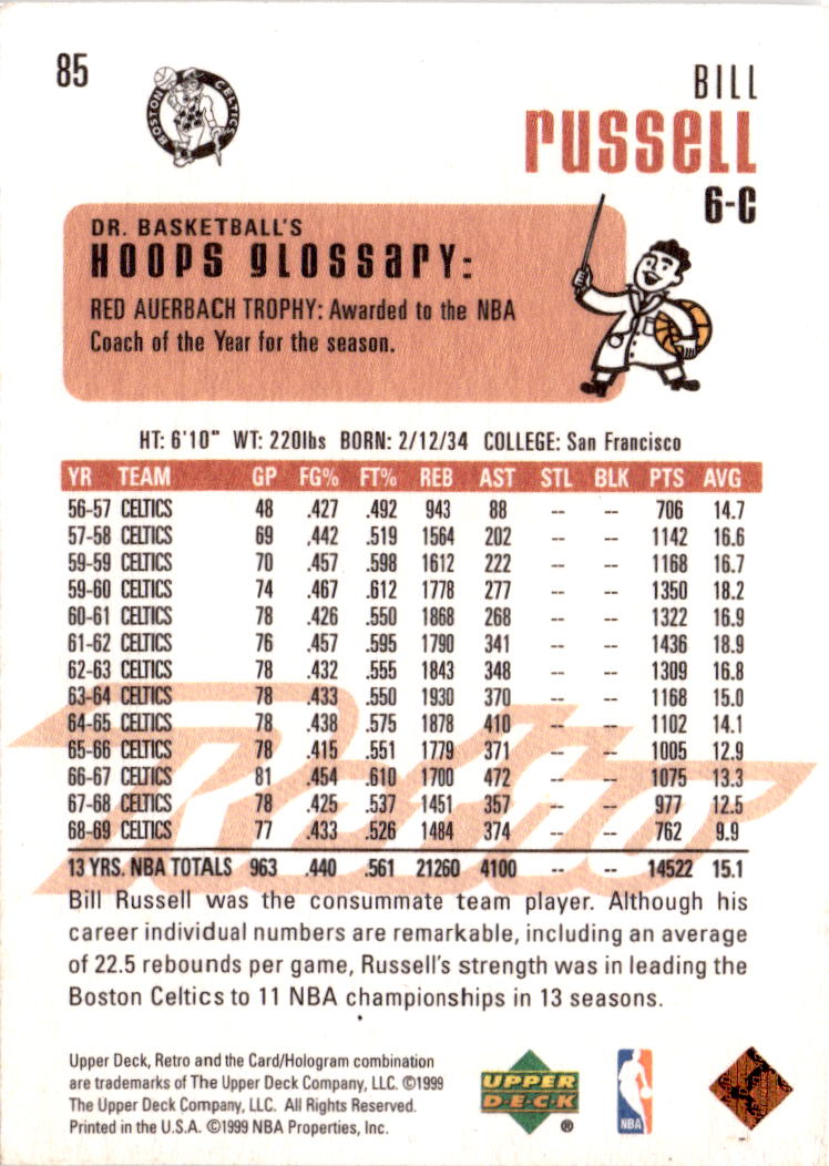 1999-00 Upper Deck Retro #85 Bill Russell