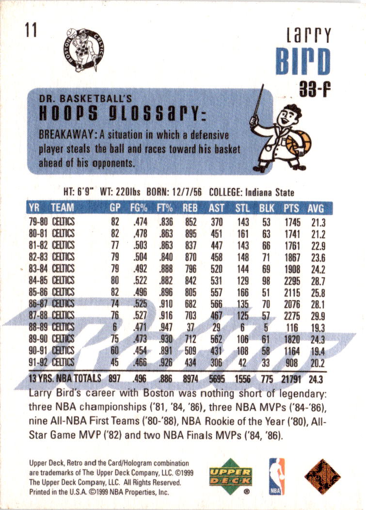 1999-00 Upper Deck Retro #11 Larry Bird