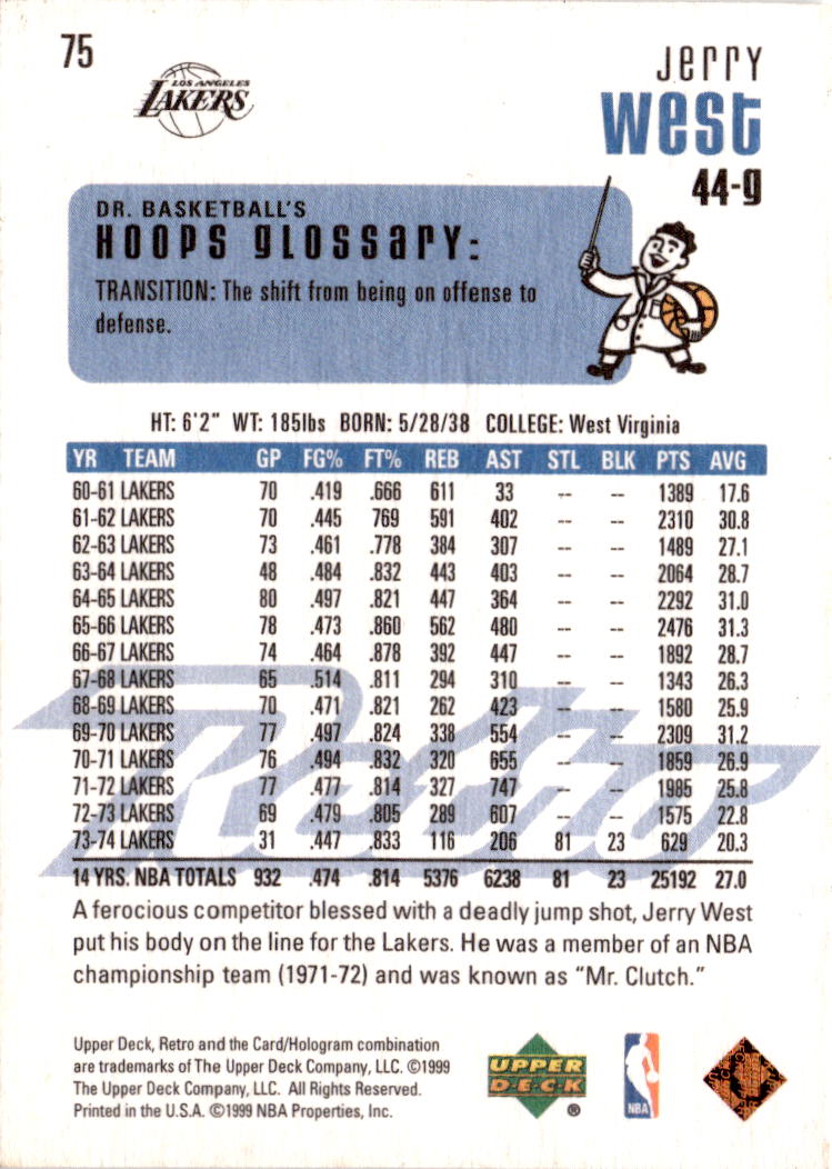 1999-00 Upper Deck Retro #75 Jerry West