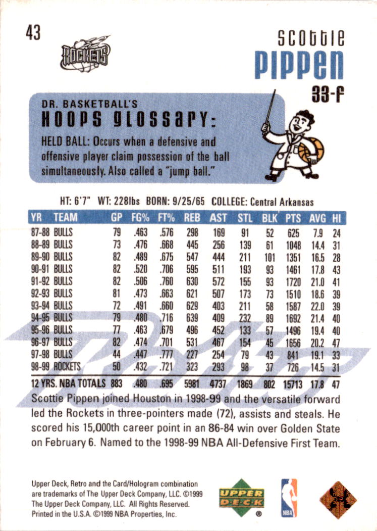 1999-00 Upper Deck Retro #43 Scottie Pippen