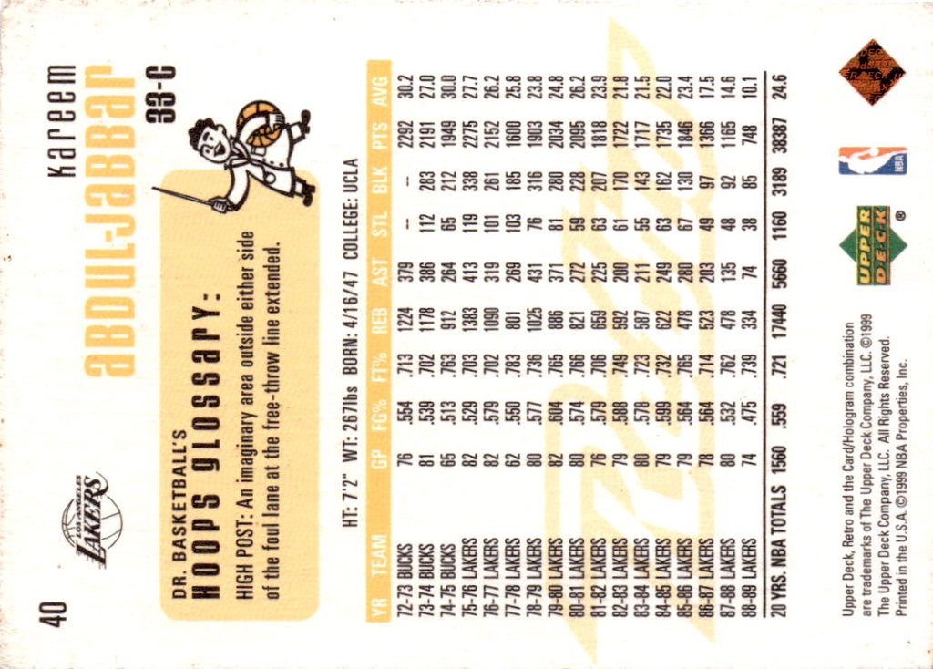 1999-00 Upper Deck Retro #40 Kareem Abdul-Jabbar