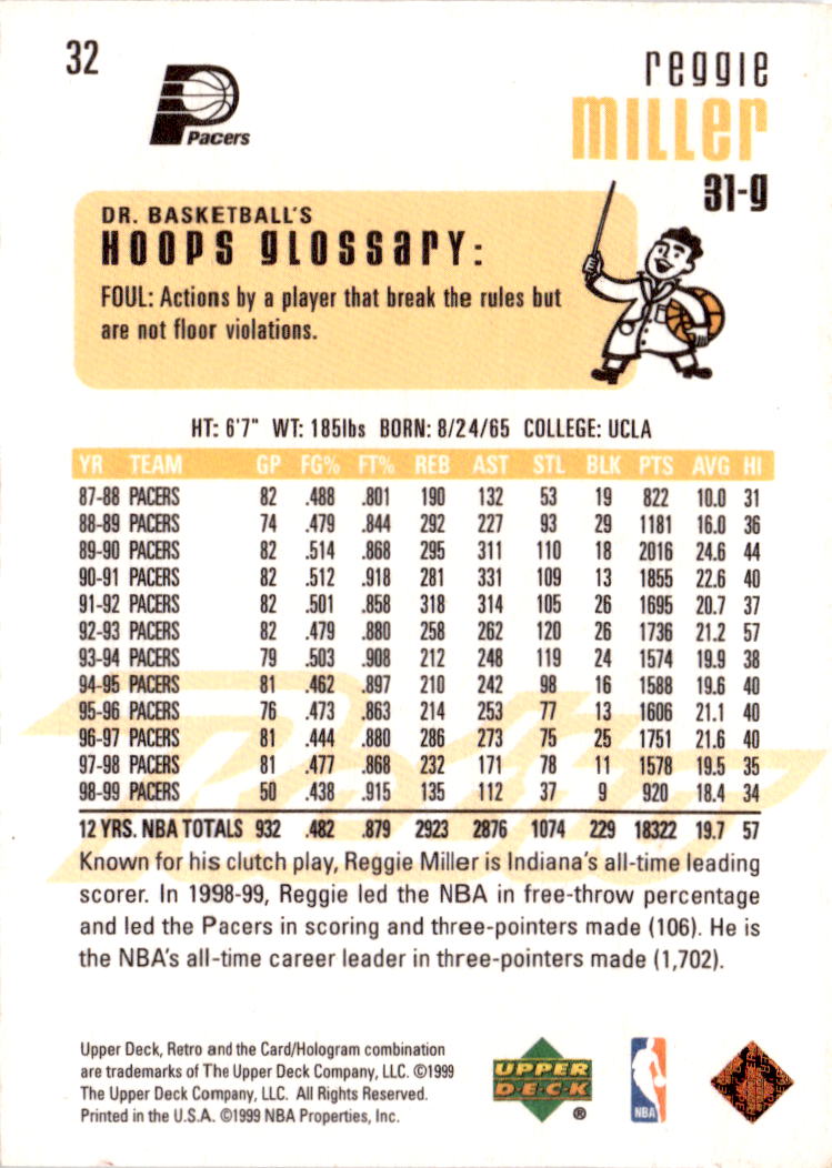 1999-00 Upper Deck Retro #32 Reggie Miller
