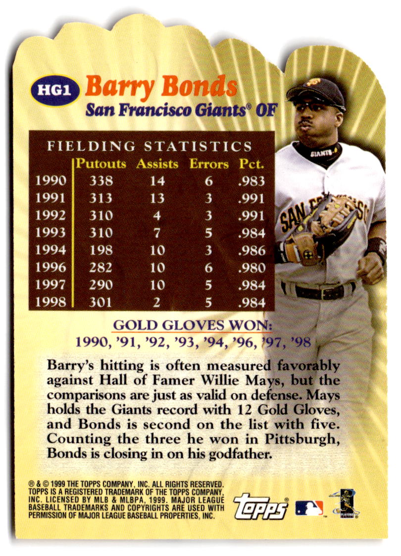 2000 Topps #HG1 Barry Bonds Hands of Gold