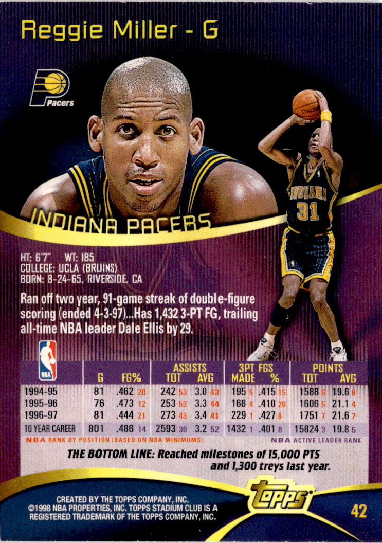 1997-98 Stadium Club #42 Reggie Miller