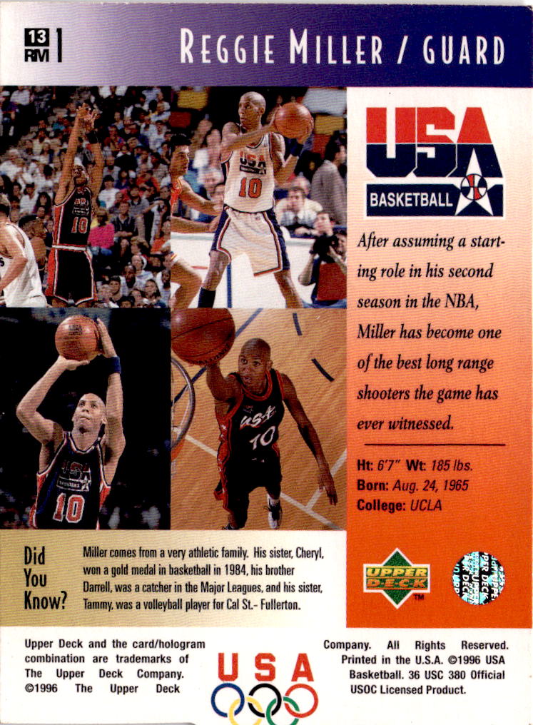 1996 Upper Deck USA #13 Reggie Miller
