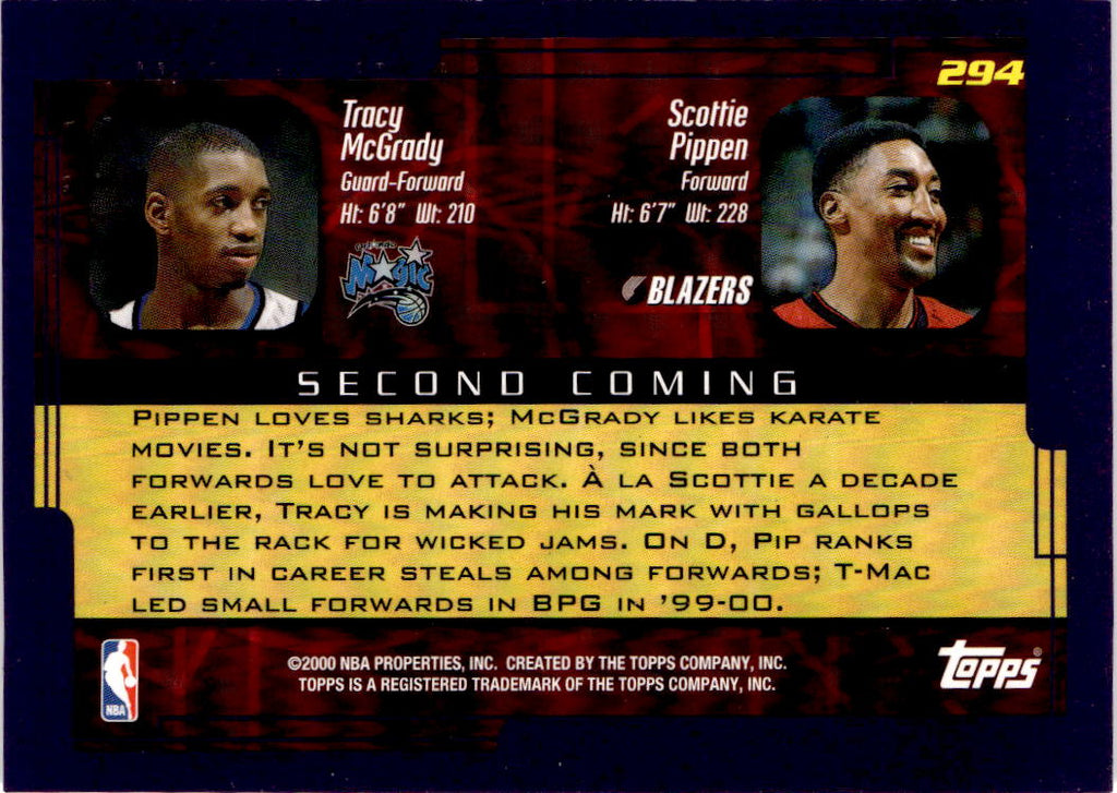 2000-01 Topps #294 Tracy McGrady / Scottie Pippen