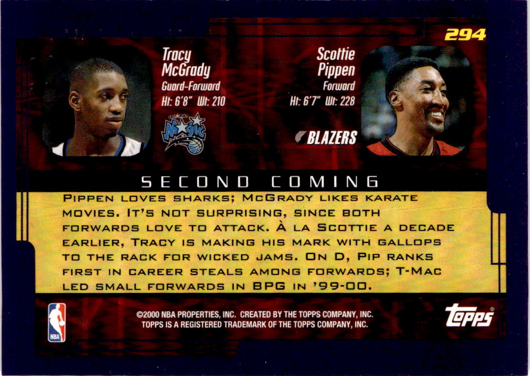 2000-01 Topps #294 Tracy McGrady / Scottie Pippen