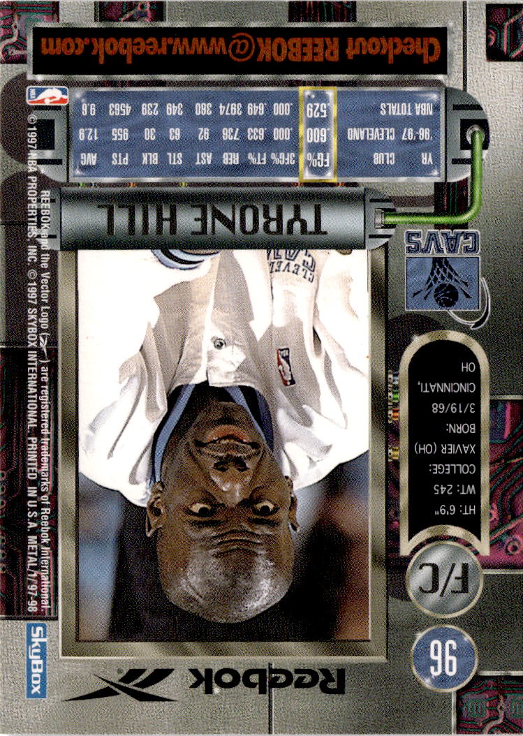 1997-98 Metal Universe #96 Tyrone Hill Reebok Bronze