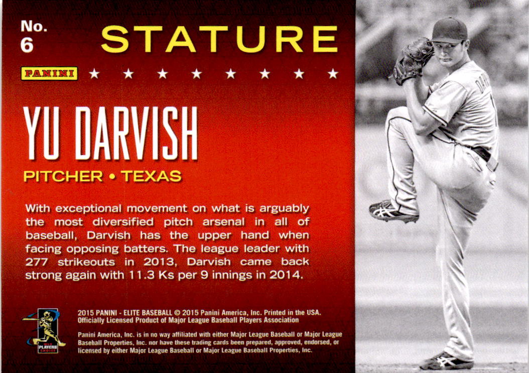 2015 Panini Elite #6 Yu Darvish Elite Stature Gold #/25