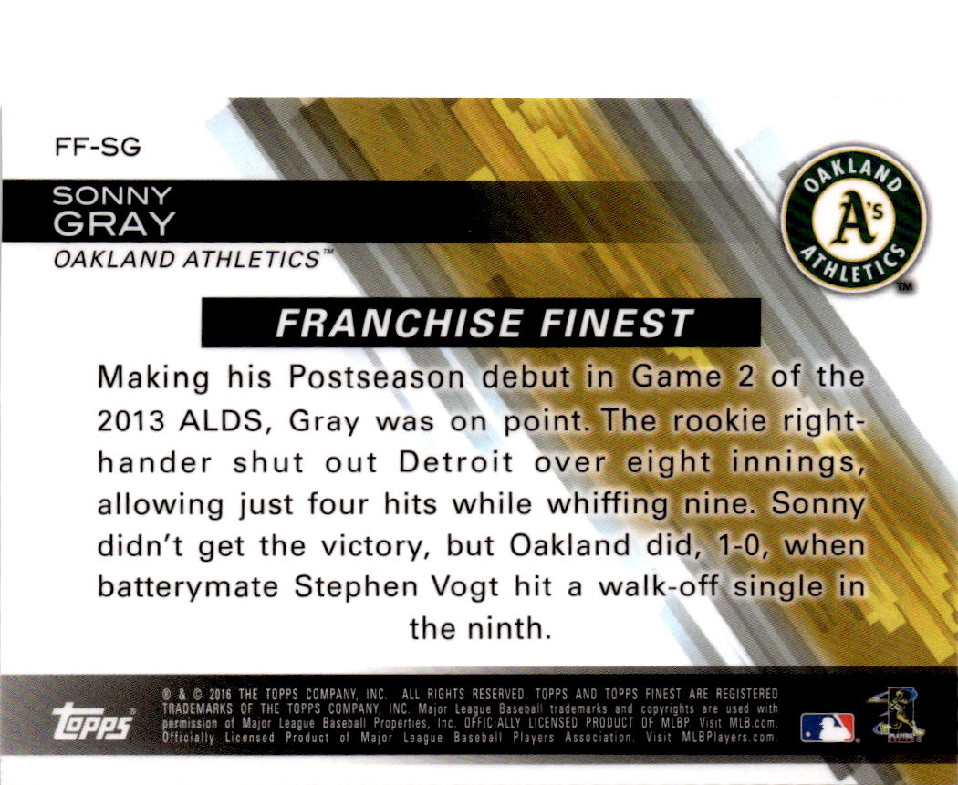 2016 Finest #FF-SG Sonny Gray Franchise Finest Orange Refrcactor/25